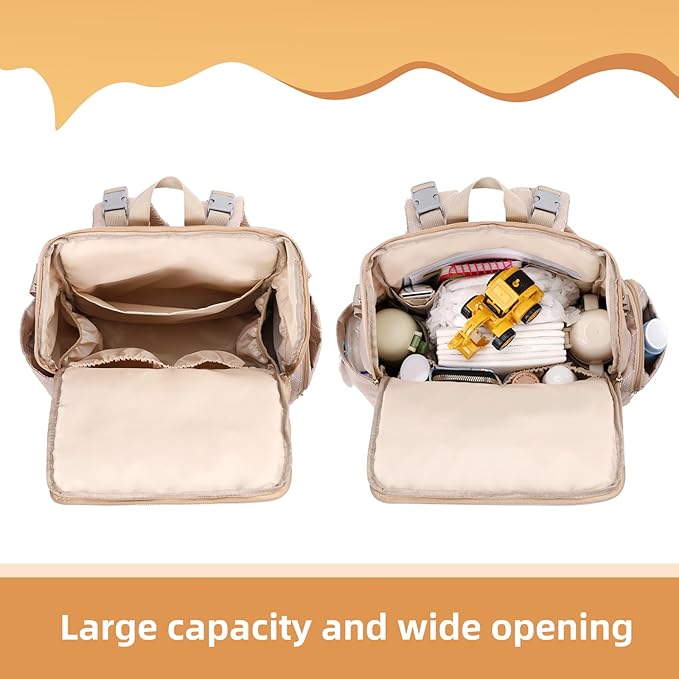 Stylish Baby Diaper Bag, Baby Bag with Changing Pad, Pacifier Case& Stroller Straps, Large Diaper Backpack Boy Girl, Water Resistant Travel Diaper Backpack for Mom Dad
