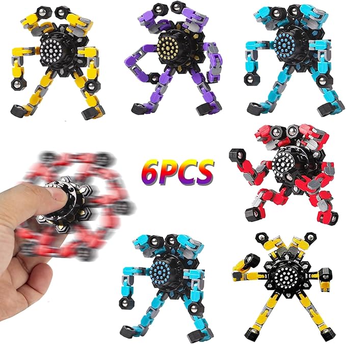 6pcs Transformable Fidget Spinners Children's Advanced Fidget Toys for Stress Relief Ideal Fidget Spinners for Sensory Toys for Boys and Girls with Autism，Party Favors