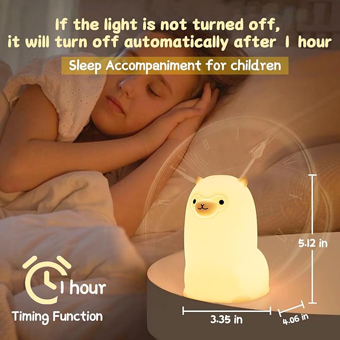Tremdwoto Alpaca Night Light for Kids，7 Color Baby Nightlight with Touch Control & 1H Timer, Battery Operated Soft Animal Night Light for Nursery, Toddler Room Decor, Gift for Girls, Boys, Women