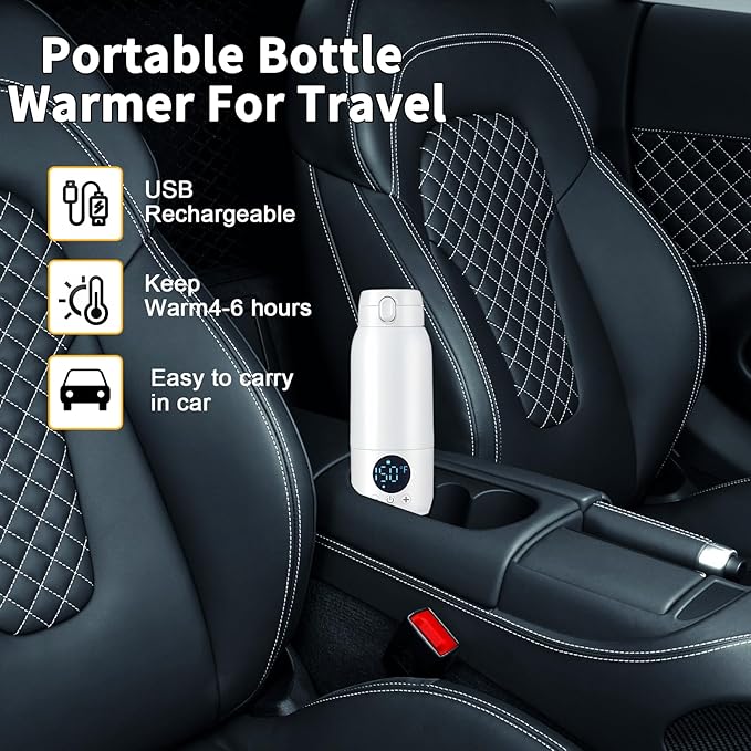 Portable Bottle Warmer for Travel–17oz Large Capacity,30W Fast Charging,Fast Heating for Breast Milk,Formula&Water–Travel Bottle Warmer for Baby,Perfect for Outdoor,Car& On-The-Go Use