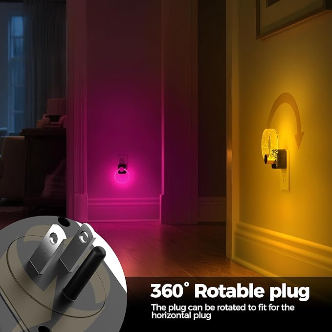 DORESshop Night Lights Plug Into Wall, LED Night Light Color Changing RGB with Dusk-to-Dawn Sensor, Adjustable Brightness Dimmable Nightlights for Hallway, Bedroom,Kids Room