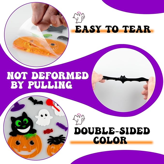 5 Pcs Halloween Window Clings Gel Reusable Static Window Decorations for Office, Classroom, Fridge, Holiday Window Stickers, Vibrant Fall Decor