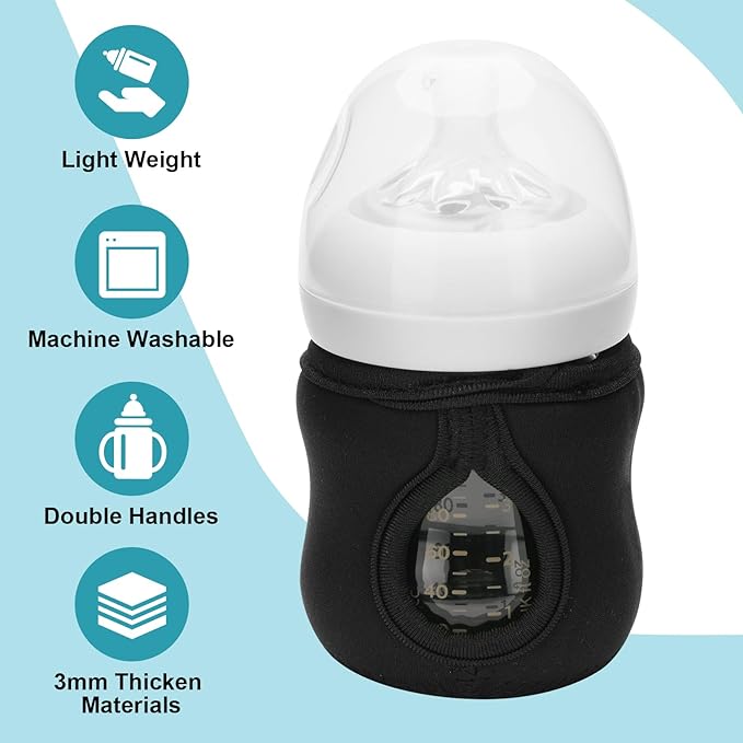Beautyflier 4oz Glass Baby Bottle Sleeve Covers, Reusable Insulator, Heat/Cold Retention Neoprene Holder for Philips Avent (Black, 2PCS)