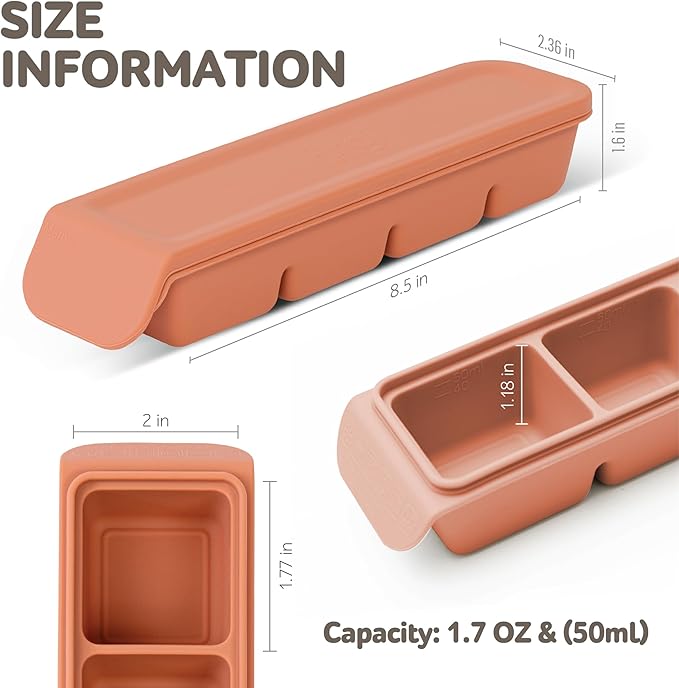 Silicone Freezer Trays with Lid,1.7oz 4 Section - Leak Proof Silicone Freezer molds for Homemade Baby Food Breastmilk, Purees, Vegetables, Baby Food Jars Ice Tray with Lid BPA Free Mix Beige