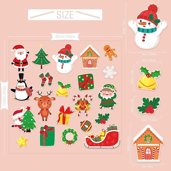 40 PCS Christmas Thick Gel Clings Winter Christmas Window Gel Clings Decals Stickers for Kids Toddlers and Adults Home Airplane Classroom Nursery Holiday Party Supplies Decorations