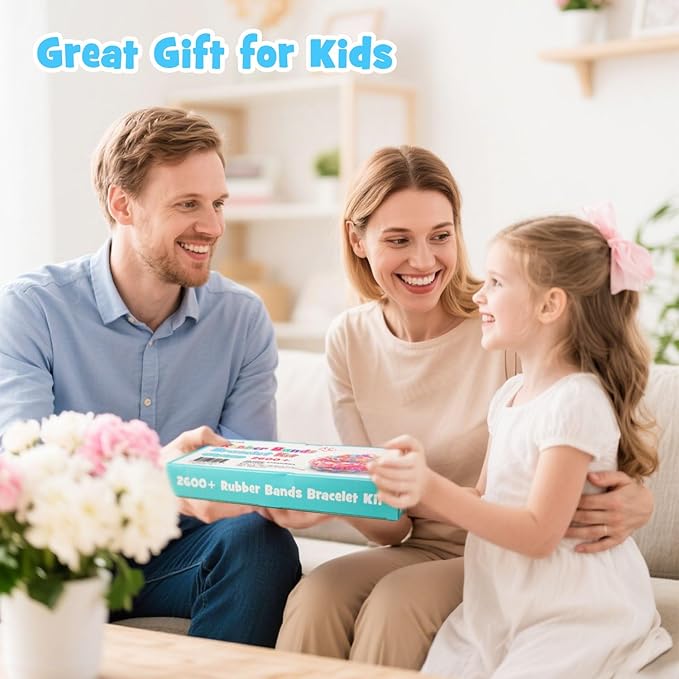 INSCRAFT 2590+ Colorful Loom Band Kit, 28 Colors Bracelet Making Kit with Storage Case, 100 Clips, 152 Beads, 20 Pendants, 5 Backpack Hooks and 1 Instructions, Christmas Birthday Gift for Girls Boys