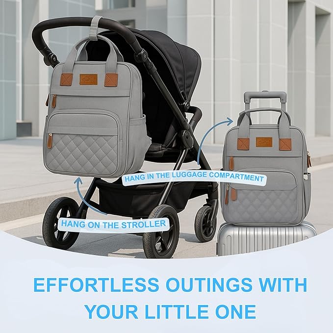 Large Diaper Bag Backpack with Changing Station, USB Charging Port, Insulated Pockets, Mosquito Net & Sun Shade – Waterproof Large Capacity Travel Diaper Bag for Moms & Dads