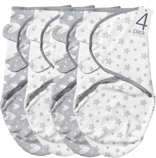 Biloban Baby Swaddles 0-3 Months for Boy & Girl, Cotton Swaddle Blanket, Newborn Essentials, Lovely Grey Print, 4 Pack