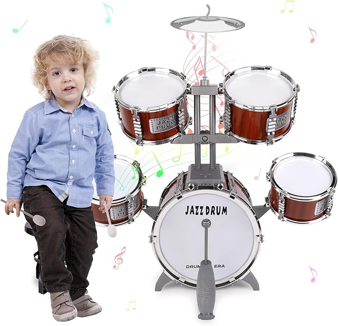 Toy Drum Set for Kids Ages 3-5 Toddler Jazz Drum Kit with 5 Drums Musical Instruments Toys for 3 4 5 Year Old Boys Girls Gifts
