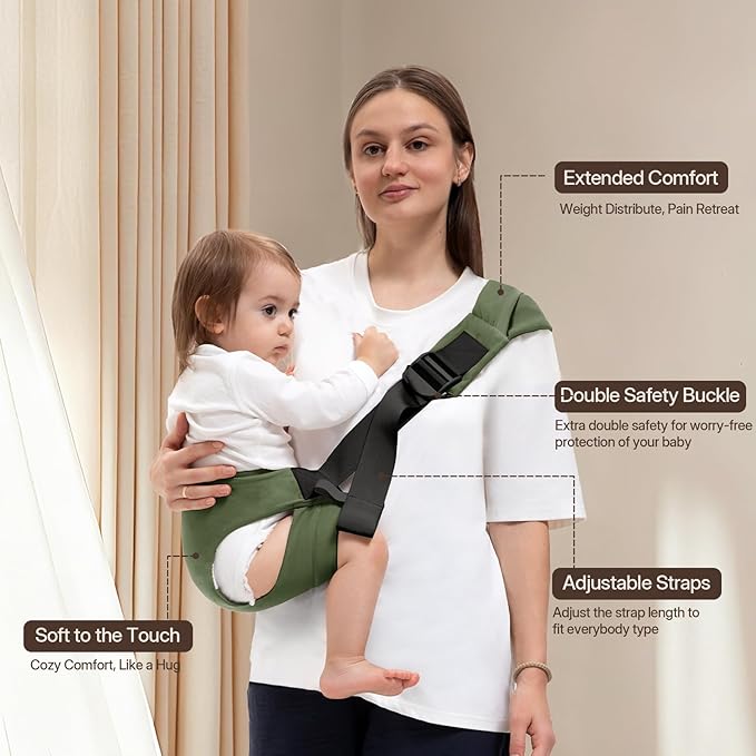Toddler Carrier for 25-60 lbs,Comfortable&Lightweight Baby Sling Carrier,Adjustable with Left/Right Shoulder Straps,One Size Fits All,Ideal for Shopping and Travel-Green