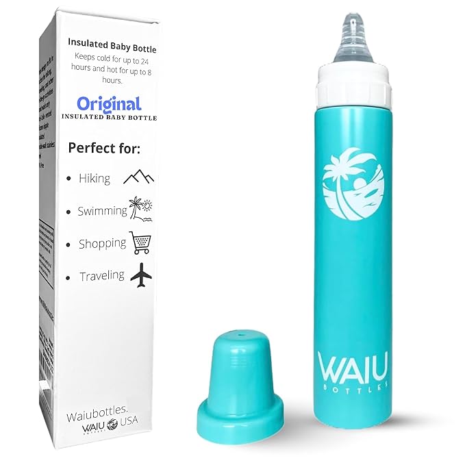 Versatile Waiu Insulated Baby Bottle | 4 oz & 6 oz Sizes | Keeps Drinks Hot for 8 Hours, Cold for 24 Hours | BPA-Free | Multiple Colors Available (Blue, 6 oz.)