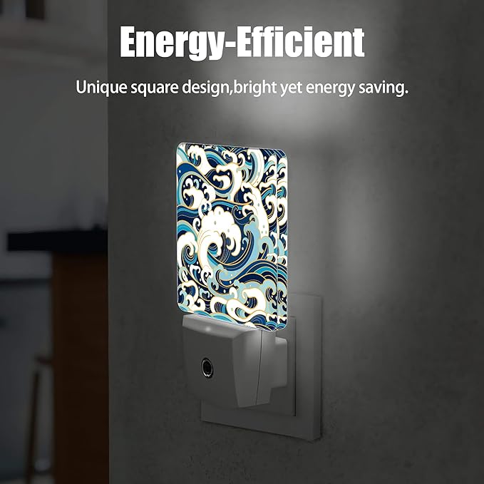 Vintage Sea Waves Dusk to Dawn Night Light, Auto Sensor Lamp Home Indoor Stairway Kitchen Corridor, Night Lights Plug into Wall Decor, Boys Girls Women Men Room Gifts