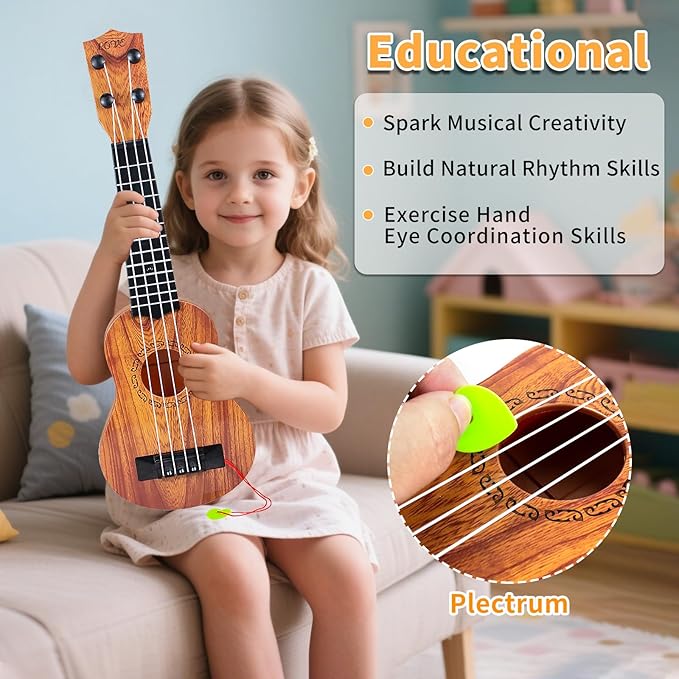 Kids Ukulele Guitar Toy, 17 Inch 4 String Classical Guitar Musical Toy for Baby Beginner Developmental Musical Instruments, Great Educational Learning Toy Gift for Toddlers Kids Birthday Christmas