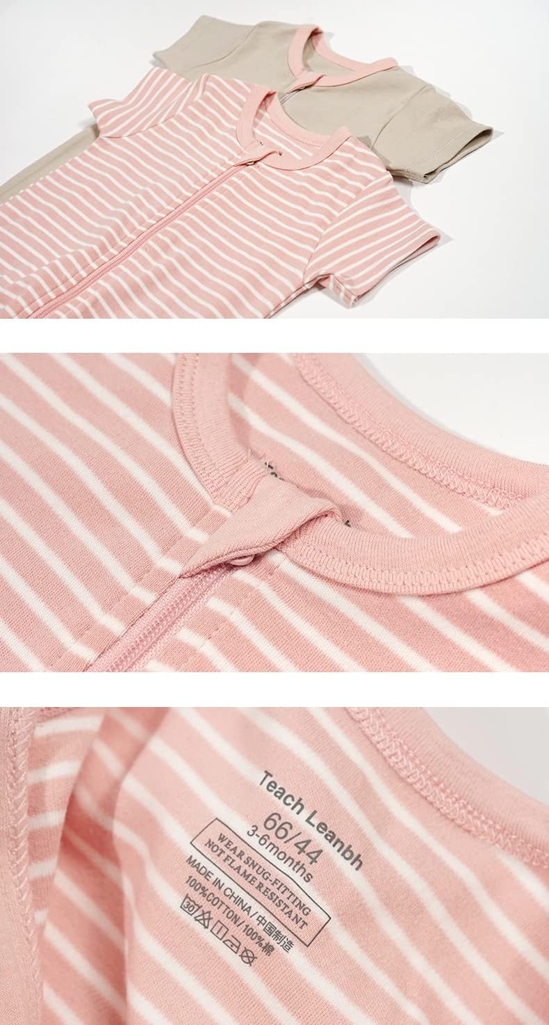 Teach Leanbh Toddler Baby Boys Girls 2-Pack Pajamas Cotton 2 Way Zipper Short Sleeve Footless Romper Sleep and Play