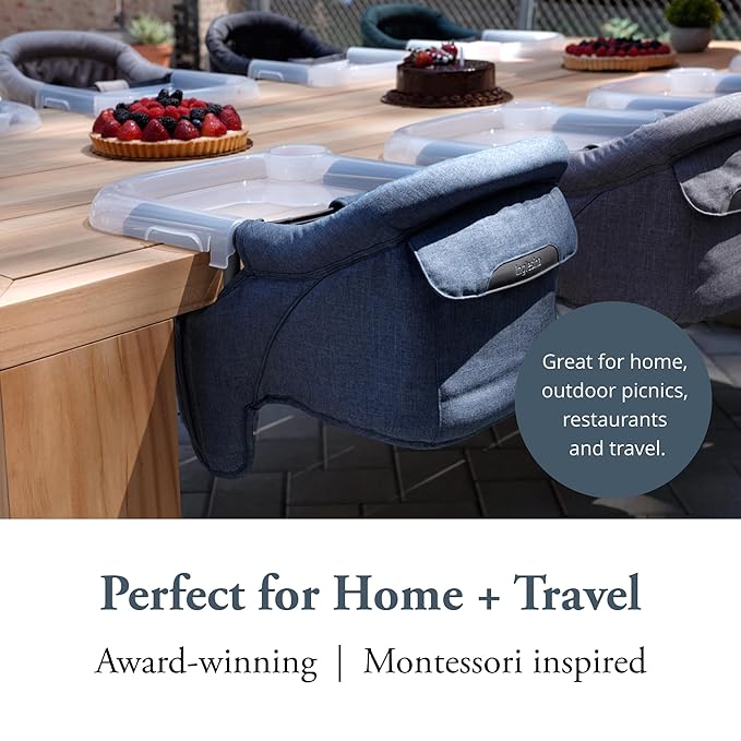 Inglesina Fast Table Chair, Slate Blue Melange - Portable Baby High Chair - for Babies & Toddlers up to 37 lbs - Fits Tables 0.8'' to 3.5'' Thick - Compact & Easy to Use - Travel Bag Included