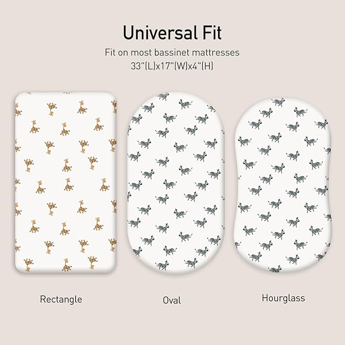 Gllquen Baby Bassinet Sheets 2 Pack, 100% Organic Cotton Bassinet Fitted Sheets for Girls Boys, Soft & Breathable Unisex Baby Mattress Sheet for Standard Bassinets 33"x17"(Yellow)