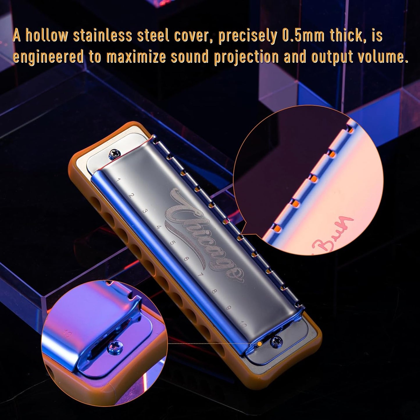 Harmonica JDR Blues key of C 10 Holes 20 Tones Harps Armonica for Adults Kids Professional Beginners Mini Mouth Organ with Case Chicago