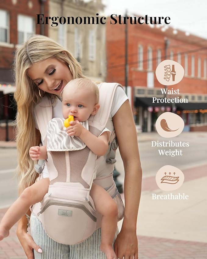 Baby Carrier Pro, MOMTORY Safety-Certified 6-in-1 Ultra Storage Baby Carrier Newborn to Toddler, Front & Back Baby Holder Carrier with Hip Seat, Soft Pink