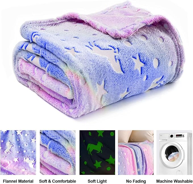 Unicorn Glow in The Dark Blanket, Unicorn Blanket for Girls/Kids, Unicorns Gifts for Girls Age 3-12, Toddler Blanket for Kids, Soft Fleece Blanket Throw Birthday Gift 40"x60"