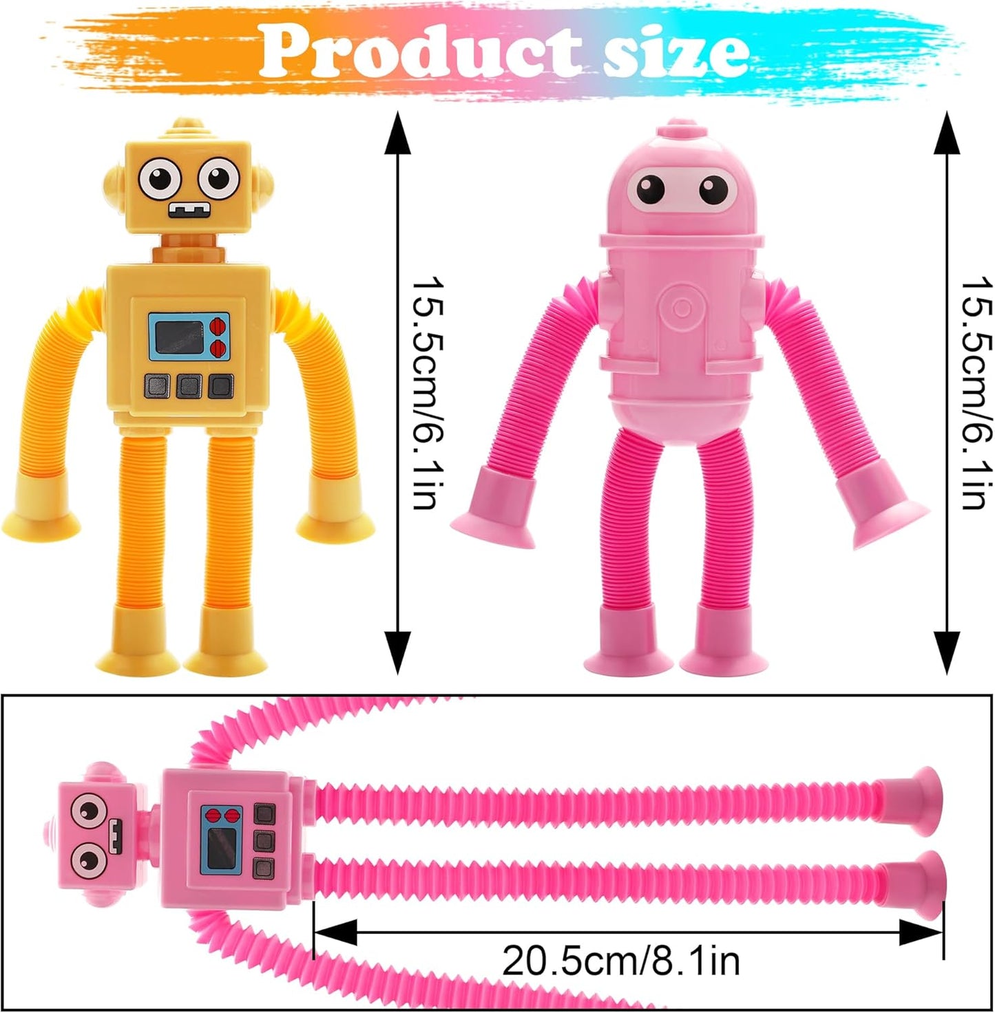 Sucker Pop Tube Animals, 9 Pack Suction Cup Pop Tube Animals, Telescopic Sucition Cup Pop Toys, Pop Tubes Fidget Toys for Kids 3-5, 5-7, 8-12 (9 Pack)