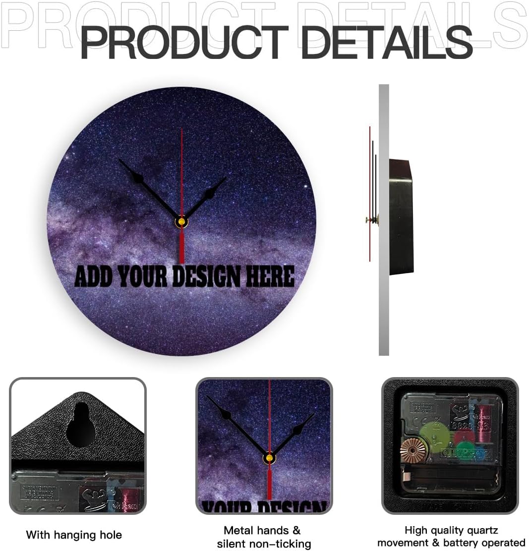 Generic Custom Wall Clock Personalized Clocks with Photo Text Logo Customized Round Clock for Birthday Wedding Present Wedding Friend Family Lover, 12inch-30cm