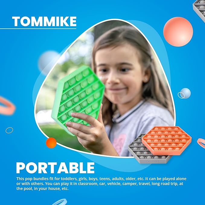 TOMMIKE Hexagon Push Pop Fidget Toy Bubble Sensory for Anxiety & Stress Relief Special Needs Autism Learning Office School Game Crafts Kids Adults (Green Ash)