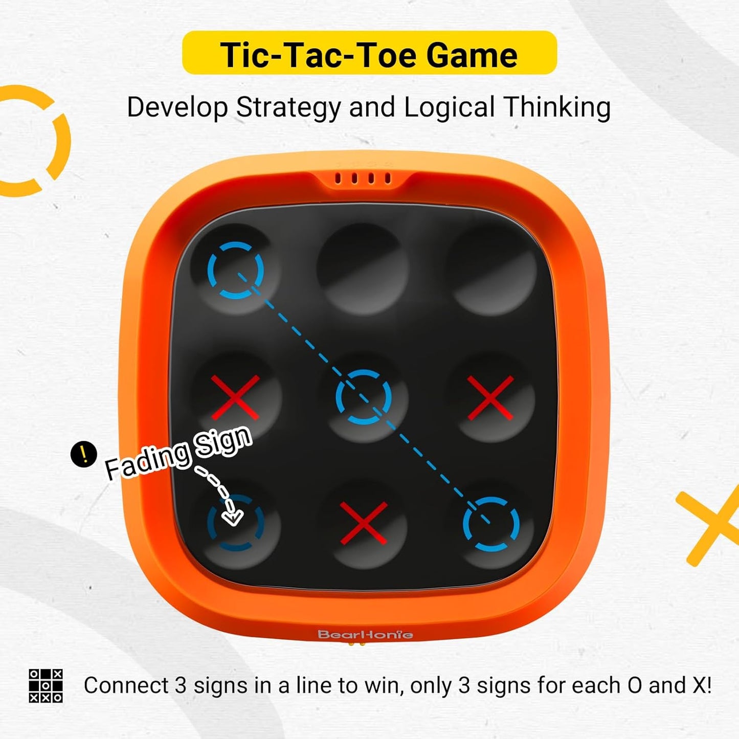 4-in-1 Handheld Tic Tac Toe Game Portable Electronic Board Games for Kids & Adults, Travel Fun & Memory Growth Gift, Orange