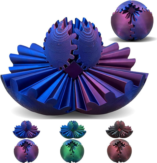 Gear Ball,Gear Sphere,3D Printed Gear Ball Gearsphere Gear Ball for Stress and Anxiety Relaxing Fidget Ball,3D Printed Work Fidget Toy,Activity Gear Ball for Adults & Kids (Red+Blue)