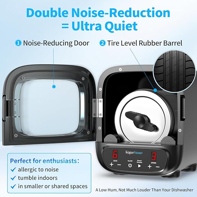 K2 Elite Professional Rock Tumbler Kit, Ultra Quiet & Cutting Edge Brushless Motor Rock Polisher for Adults & Rock Collector, Noise-Reduction, Extra Large 3 Lbs Barrel, STEM Gift for All Age