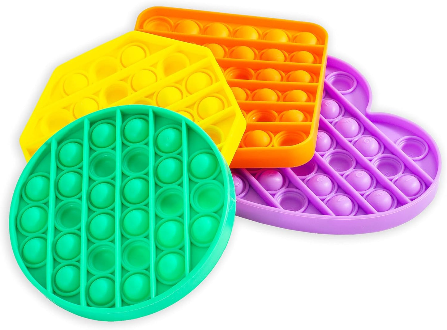 Sensory Builder: Push Pop Bubble Fidget Sensory Toy for Anxiety, Autism, ADD and ADHU, popit Special Needs Stress Reliever: Popit Set of 4 (Round, Square, Octagon and Heart)