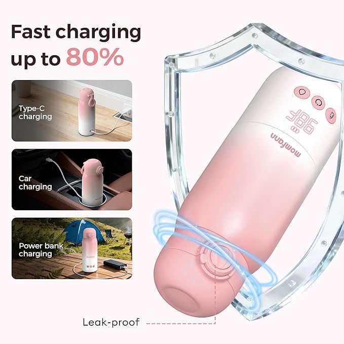 Portable Bottle Warmer for Travel, Dual Heating Modes for Breastmilk & Water, Portable Bottle Milk Warmer with Fast Heating & Long Battery Life, 10 Ounces Large Capacity (Pink)