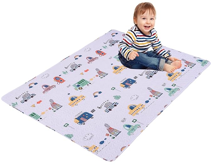 Washable Baby Play Mat for Babies 63x43” Portable, Foldable Toddler Playpen Non-Slip Baby Tummy Time Mat, Soft Floor Play for Infants Extra Large Crawling Mats Car