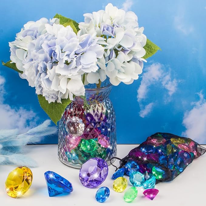 10pcs Extra Large Diving Gems for Pool for Kids,4pcs 60mm Oversized Diamonds and 6pcs 30mm Acrylic Gems Pirate Treasures,Swimming Pool Toys Favors and Sensory Bin Filler