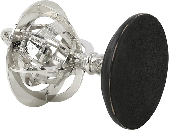 Antique Vintage Zodiac Armillary Brass Sphere Globe Wooden Display | Pirate's Antique Ship Decor | Nagina International (Small, Nickel Plated)