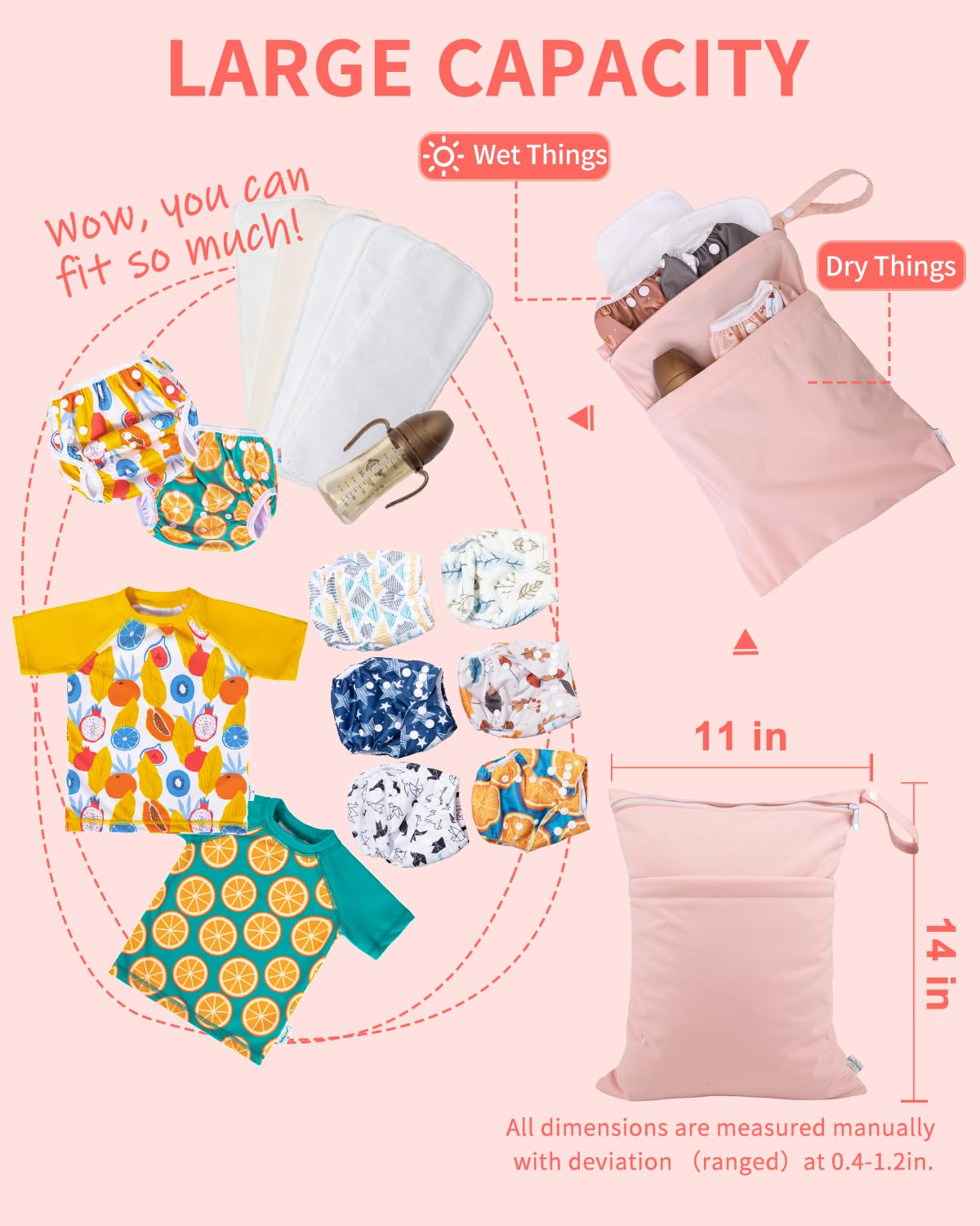 babygoal Wet Dry Bags for Baby Cloth Diapers, Washable Travel Bags, Beach, Pool, Gym Bag for Swimsuits & Wet Clothes with 2 Pockets 3 Pack 3LN09