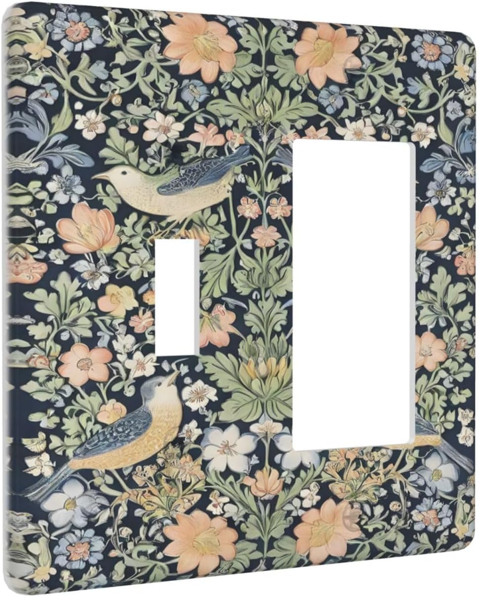 Decorative Outlet Covers Rustic Morris Birds Green Leaf Flower 2 Gang 1 Gang Wall Plate Cover Single Toggle Rocker Combo Light Switch Cover Plate Face Plate for Country Bedroom Decor
