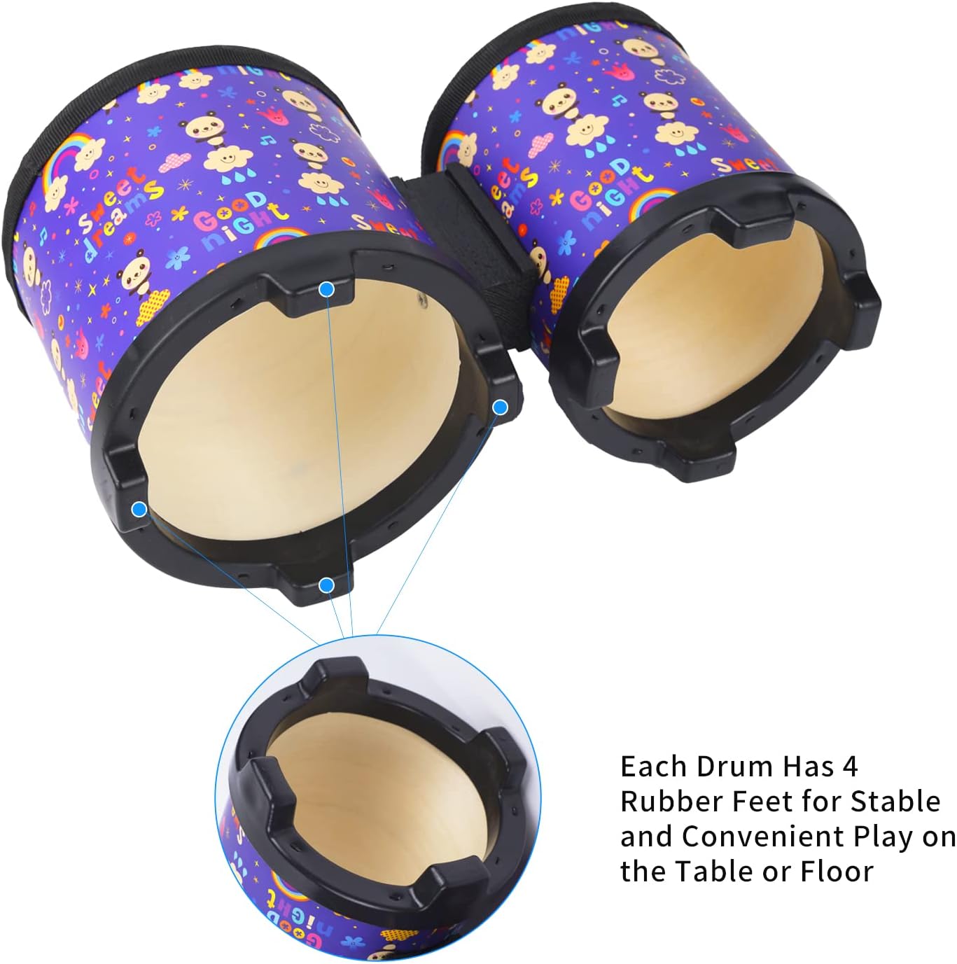 Bongo Floor Tom Drums Set for Kids: Children Drum Percussion Music Instrument with 2 Mallets for Children- Preschool Montessori Floor Babies Drum (Rainbow 5" to 6")