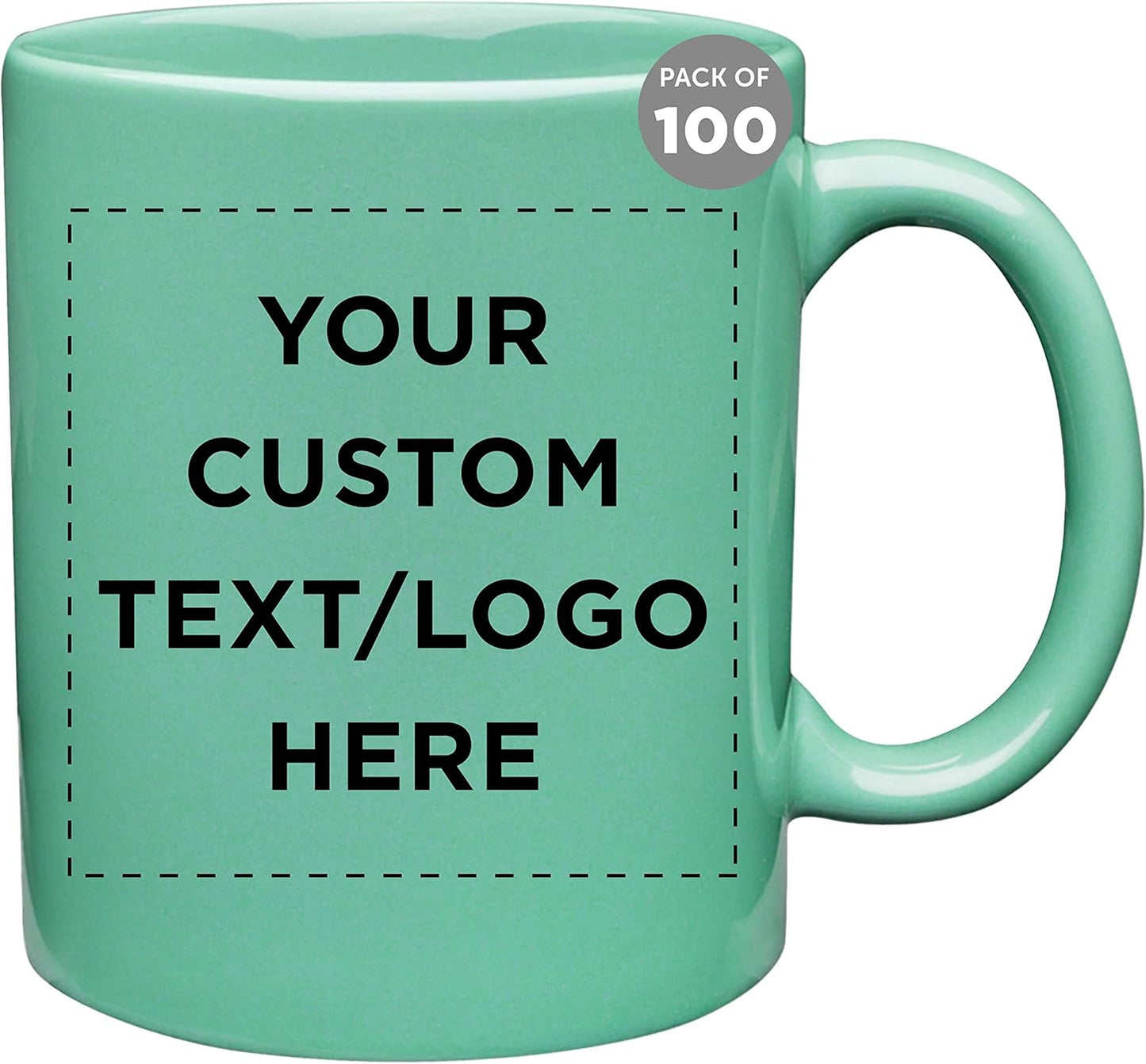Custom Ceramic Coffee Mugs 11 oz. Set of 100, Personalized Bulk Pack - Coffee cup set, Iced coffee cup, Gaming mug - Teal