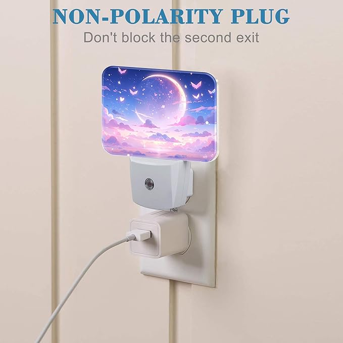 Pink Dream Starry Sky Night Light, Pink Moon Nightlight Plug into Wall with Dusk to Dawn Sensor for Kid Girls Boys Women Men Bedroom, Hallway, Kitchen, Bathroom, Stairs Decor