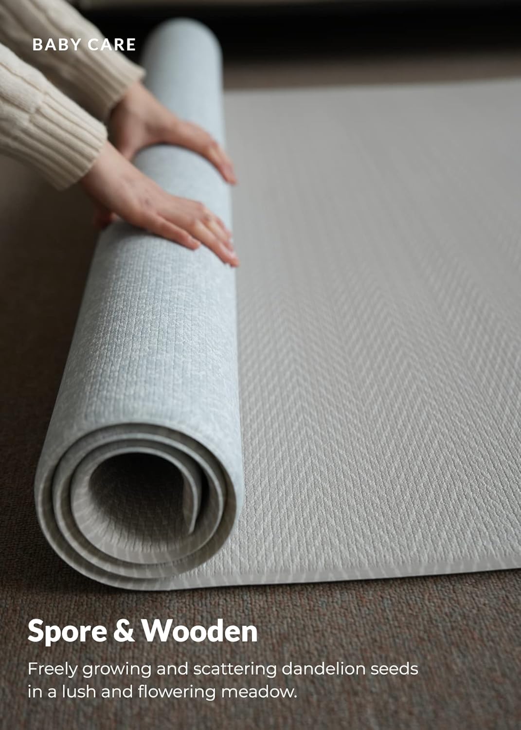 Baby Care Play Mat (Medium, Hygge - Spore & Wooden) 73’’ x 49’’ Original One-Piece Reversible Rollable Waterproof Play Mat for Infants, Babies, Toddler, and Kids