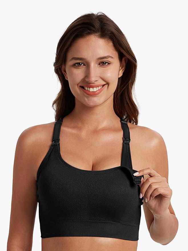 Angelhood Nursing Bras for Breastfeeding, Seamless Nursing Sports Bra Medium Impact Support Maternity Bras for Pregnancy