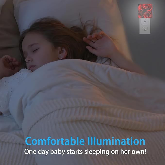 Rose Night Lights Plug into Wall Abstract Red Rose and Black Leaves Night Lights Dusk to Dawn Sensor Led Lamp for Women Men,Led Lights for Stairway/Hallway/Bedroom,0.5W