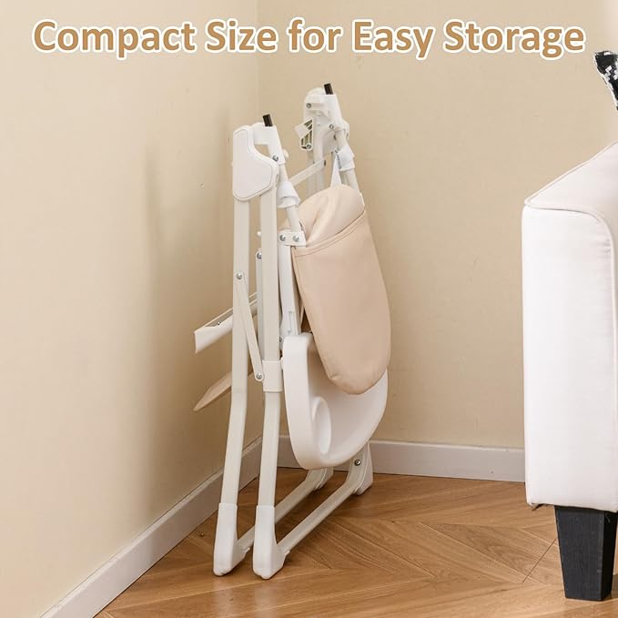 INFANS Baby High Chair, Quick Folding Portable Highchair for Babies and Toddlers with Adjustable Footrest Removable Dishwasher Tray PU Seat, Compact Highchairs for Baby Age 6-36 Months (Beige)