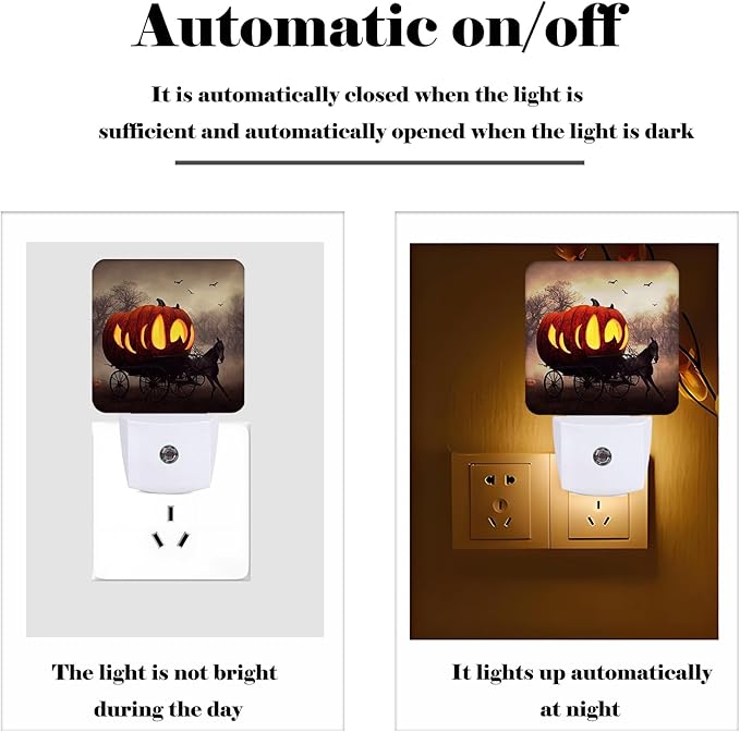 Halloween Pumpkin Carriage Night Light,Plug Into Wall with Dusk to Dawn Light Sensors, Warm Nightlights for Bedroom, Bathroom, Hallway, Kitchen, Gifts Ideal for Boys Girls Women Men