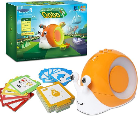 Robobloq Qobo Coding Robot for Kids 3+, Screen-Free, Coding Pets with 30 Programming Card, USB Charging, Preschool STEM Learning Activities Toys for Toddlers, Educational Kits Gift for Boys & Girlss
