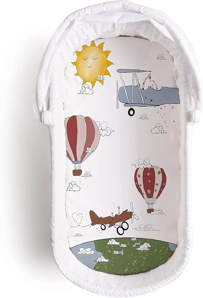 JumpOff Jo - Hypoallergenic Fitted Bassinet Sheet for Baby Boys & Girls - Rectangular, Hourglass & Oval Crib Compatible, Soft, Breathable, Machine Washable - Take Flight