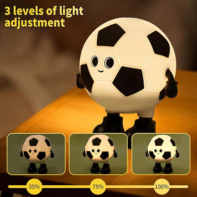 Cute Soccer Ball Fun Night Light - Dimmable RGB Touch Control Lamp, USB-C Rechargeable, Stress Relief Toy for Sports Fans, Home Decor and Gift