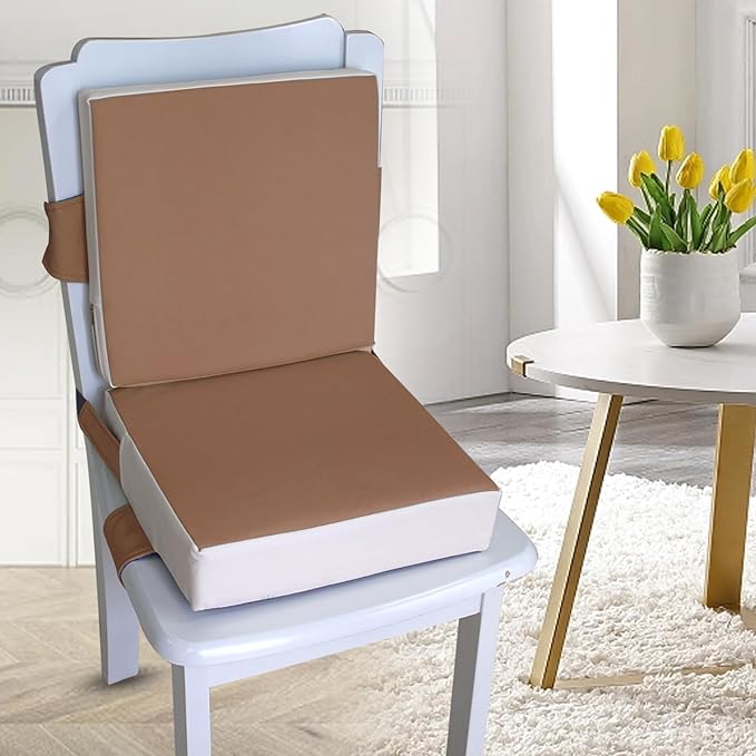 Booster Seat for Dining Table, PU Anti-Scratch Easy Cleaning Kids Toddler Booster Seat for Table, Portable Travel Increasing Cushion for Chair - Brown