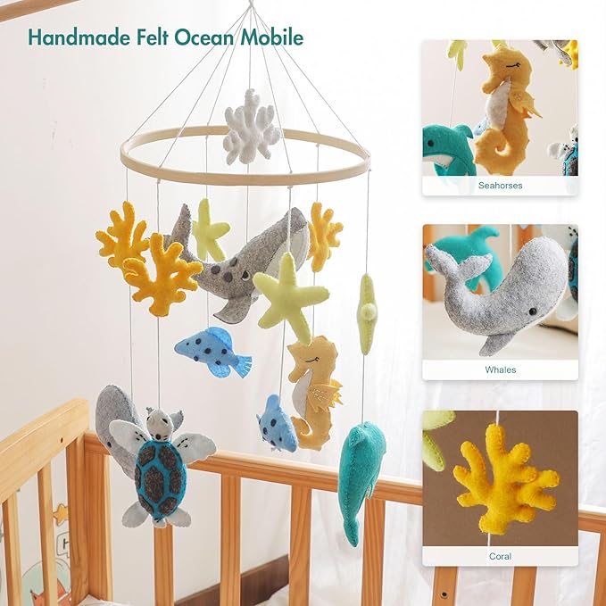 Baby Crib Mobile, Felt Ocean Mobile for Boys and Girls, Baby Mobile for Bassinet, Baby Bedroom Hanging Nursery Decor Gift Set
