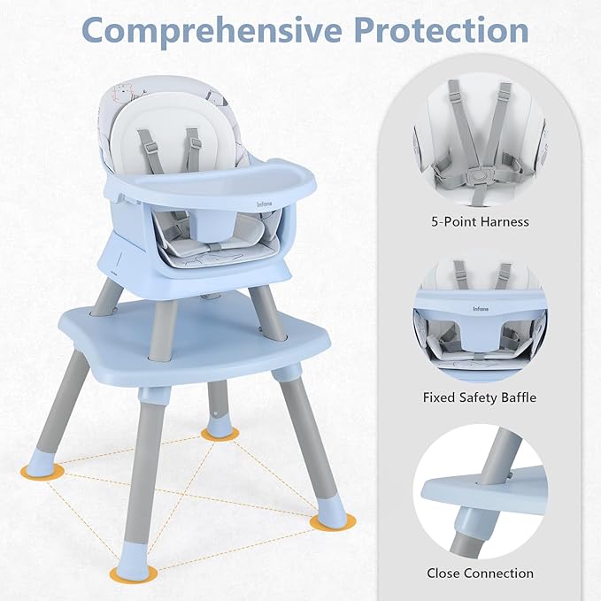 INFANS 8 in 1 Baby High Chair, Convertible Highchair for Babies and Toddlers, Infant Dining Booster Seat, Building Block Table, Kids Stool Table Chair Set with Removable Tray (8 in 1, Blue)
